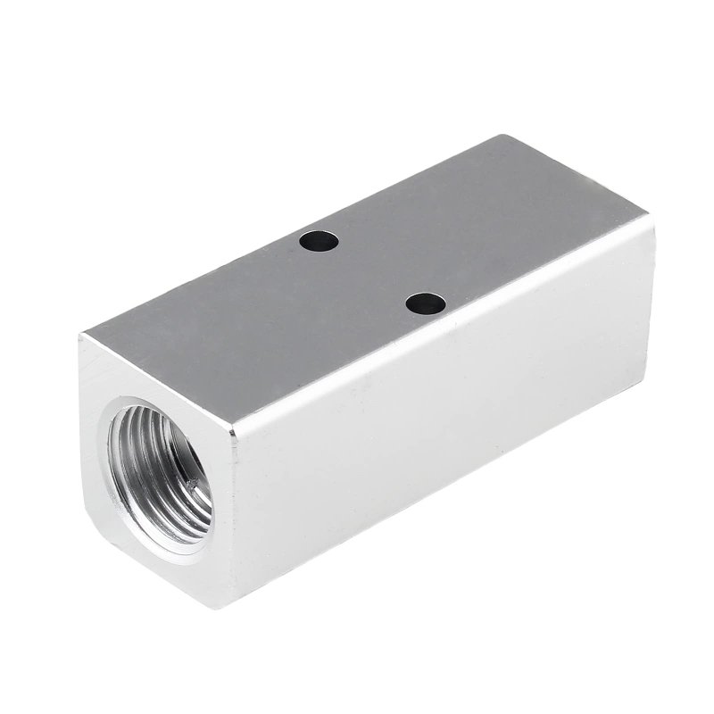 2 Way Pneumatic Manifold Air Distribution Block Compressed With 18mm Inlet And 12mm Outlet For Compressor Silver Aluminum Alloy