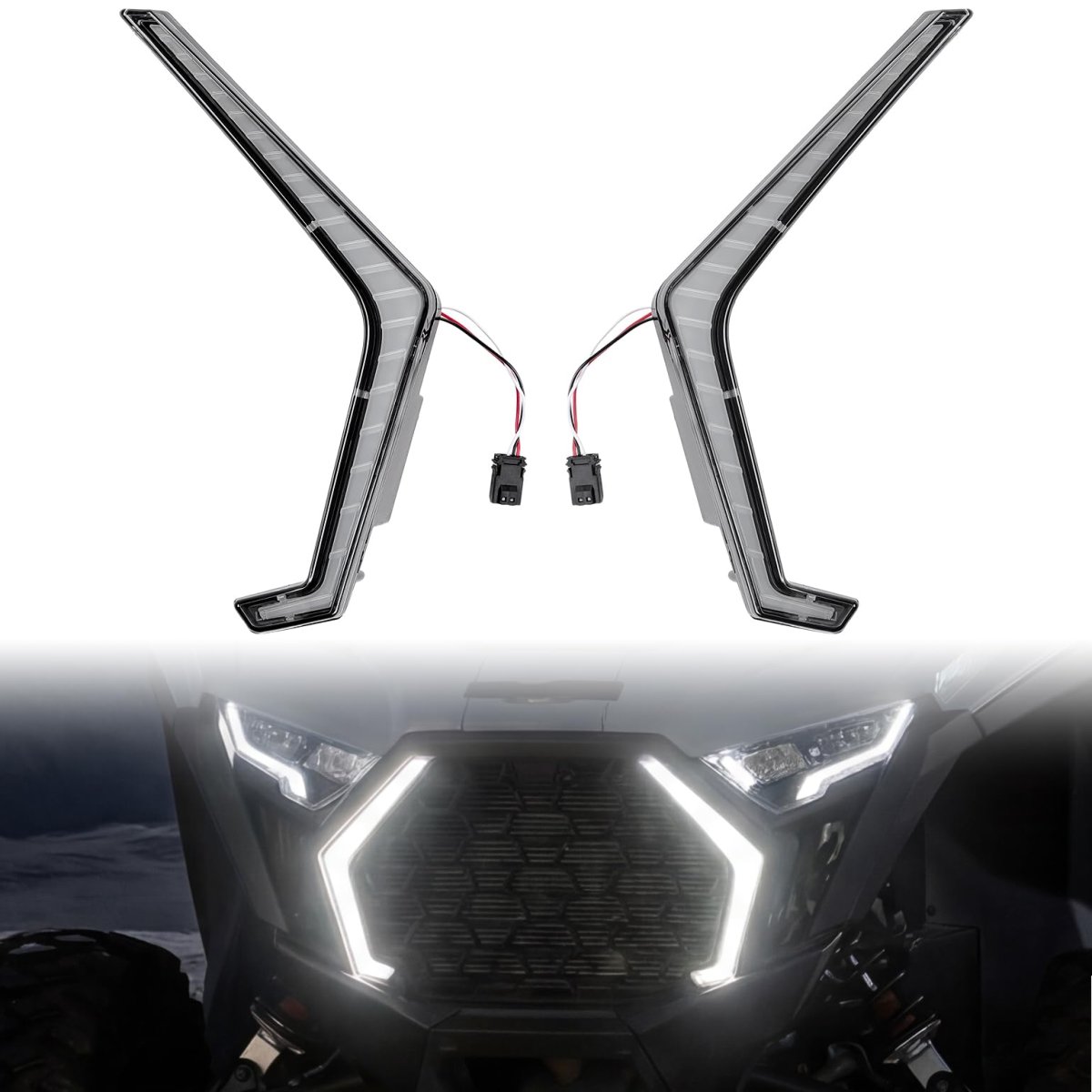Floating Led Grille Accent Fang Lights For 2025 Polaris Rzr Pro Xp R S Waterproof White Turn Signal Front Grill Lamps