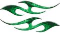 Reflective Simple Tribal Style Flame Graphics With Silver Outline In Green Inferno 