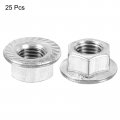 Uxcell M12x1 5mm Serrated Flange Hex Lock Nuts 25pcs 304 Stainless Steel Non-slip Metric Hexagon Nut Full Thread Bright Finish