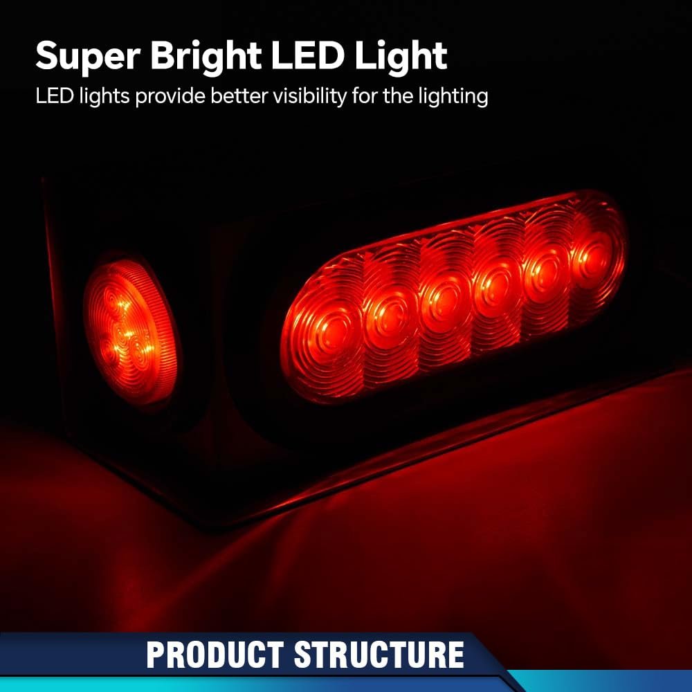 2 Pcs Trailer Lights Steel Box With 6 Red Led Oval Tail Round Side Marker W Wire Connectors For Truck Kit Tow Rear Lamp