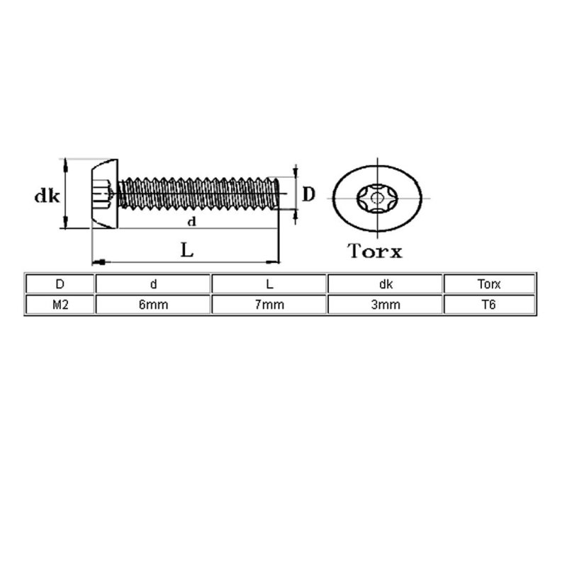 M2x6mm 304 Stainless Steel Button Head Torx Security Machine Screws 50pcs