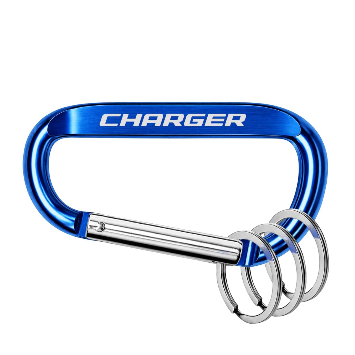 Officially Licensed Dodge Charger Laser Etched Blue Metal Carabiner Keychain With Split Key Rings 3 In X 1 5