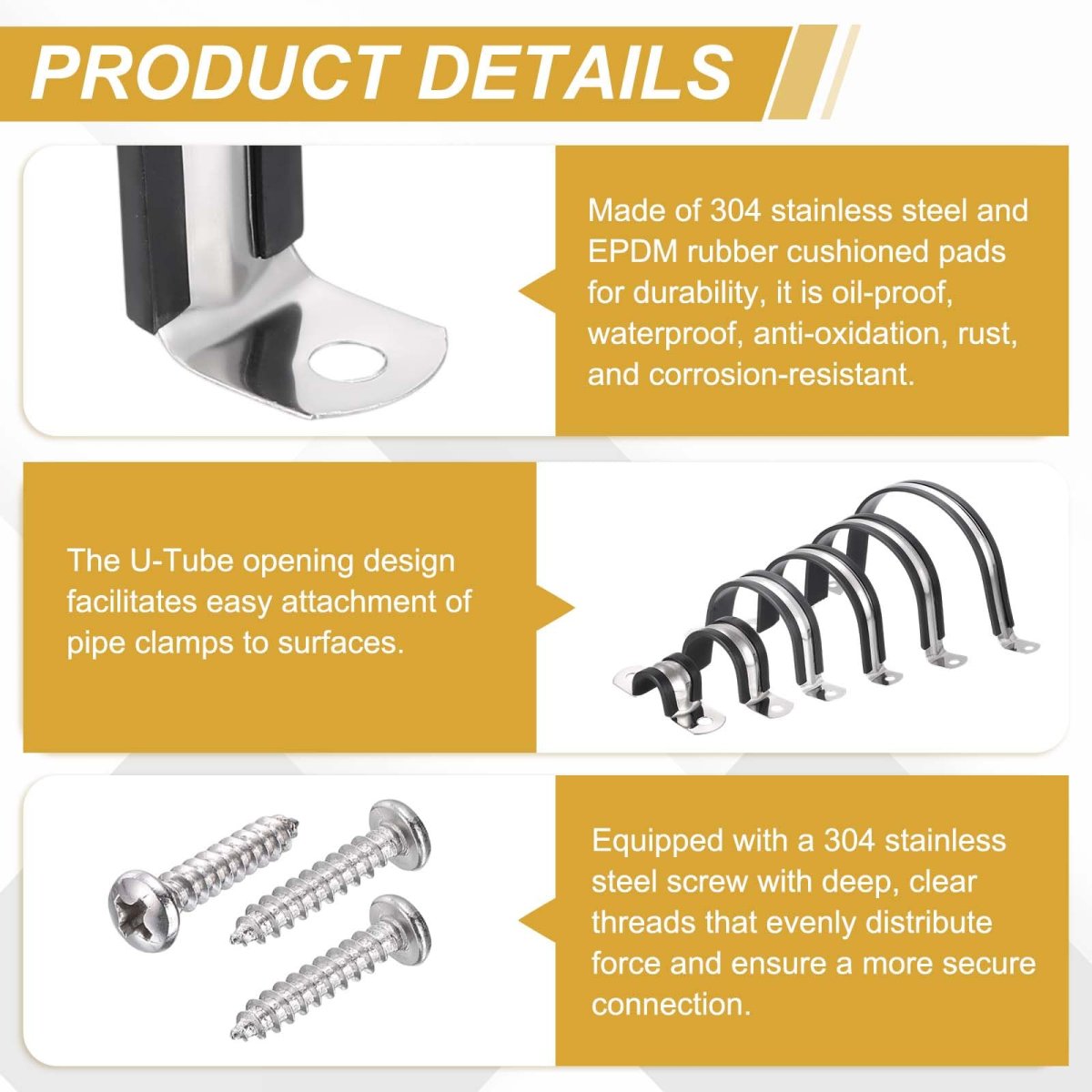 12pcs 8mm 5 16 Cable Clamp 304 Stainless Steel Rubber Coated Cushion Insulated Clamps U Holder Pipe Strap With M3x16mm Screws