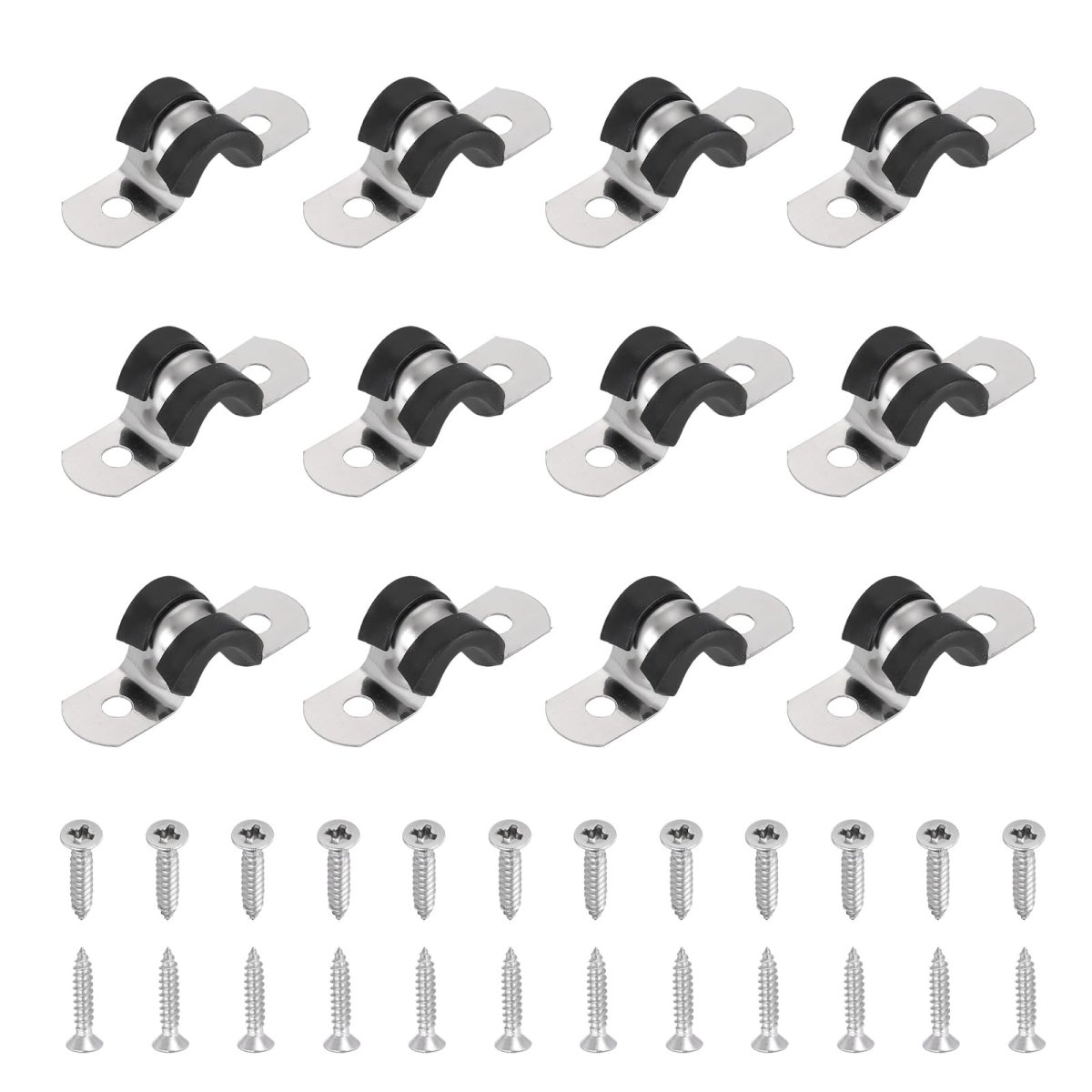 12pcs 8mm 5 16 Cable Clamp 304 Stainless Steel Rubber Coated Cushion Insulated Clamps U Holder Pipe Strap With M3x16mm Screws