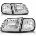 Headlight Assembly Ford For Expedition 1997-2002 For F-150 1997-2003 Heritage 2004 F-250 1997-1999 Chrome Housing Clear Lens 