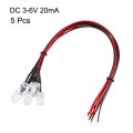 Uxcell 5pcs 8mm Pre Wired Led White Dc3-6v Clear Lens Light Emitting Diodes