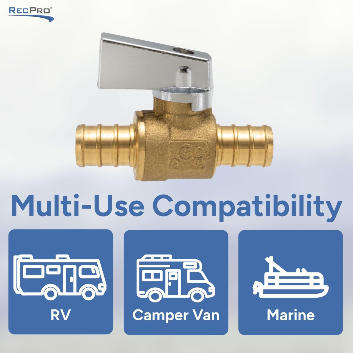 Recpro 1 2 Pex Shut Off Valve Brass Fitting Inline Water Control Barb X Chrome Handle Leak Proof For Rv Camper Marine Plumbing