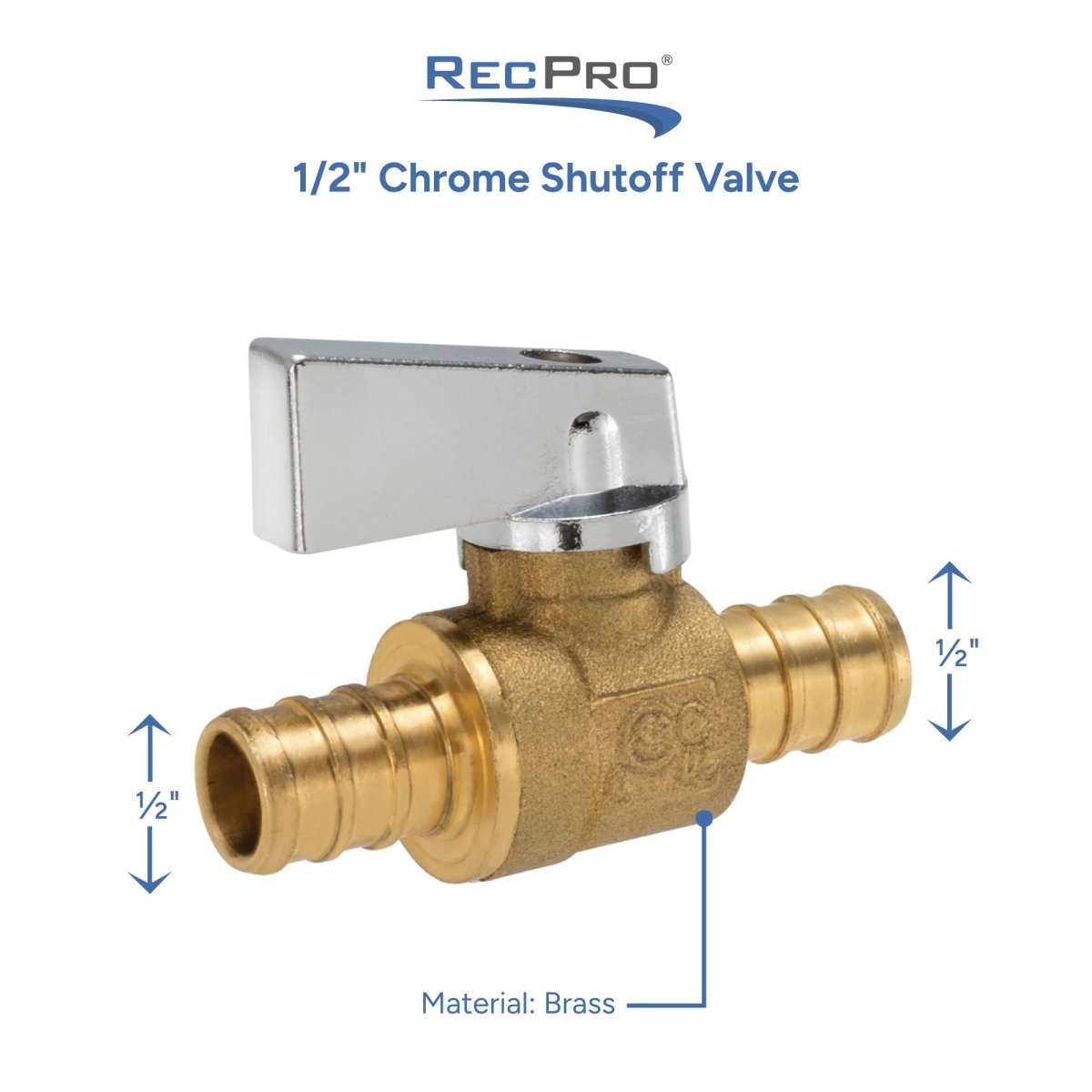 Recpro 1 2 Pex Shut Off Valve Brass Fitting Inline Water Control Barb X Chrome Handle Leak Proof For Rv Camper Marine Plumbing