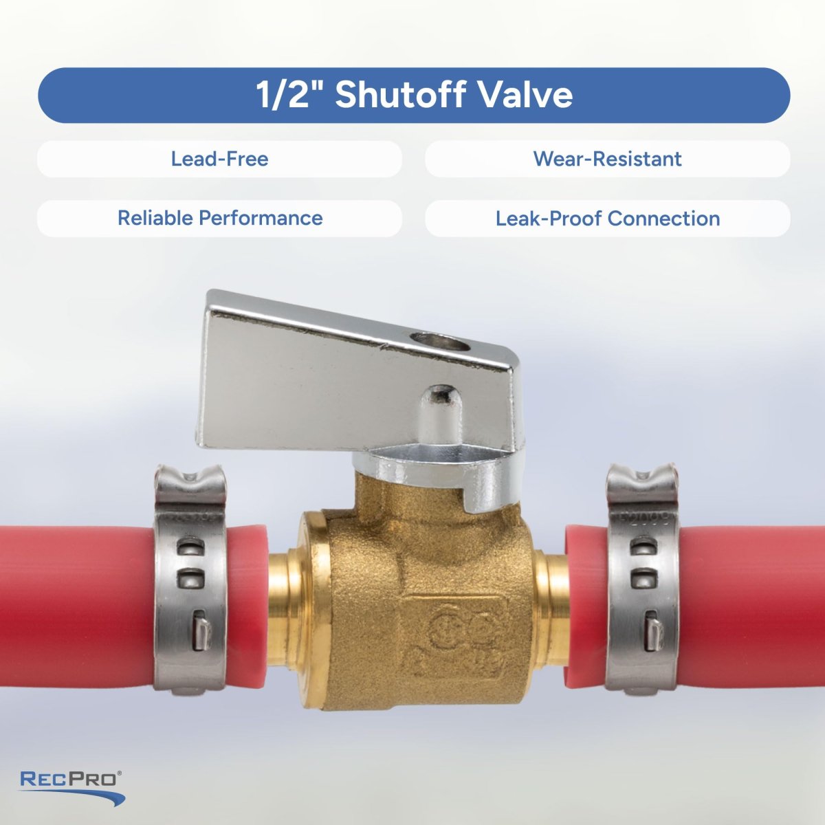 Recpro 1 2 Pex Shut Off Valve Brass Fitting Inline Water Control Barb X Chrome Handle Leak Proof For Rv Camper Marine Plumbing