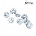 Uxcell 10-32 Serrated Flange Hex Lock Nuts 100pcs Carbon Steel Non-slip Hexagon Nut Full Thread Bright Finish Silver