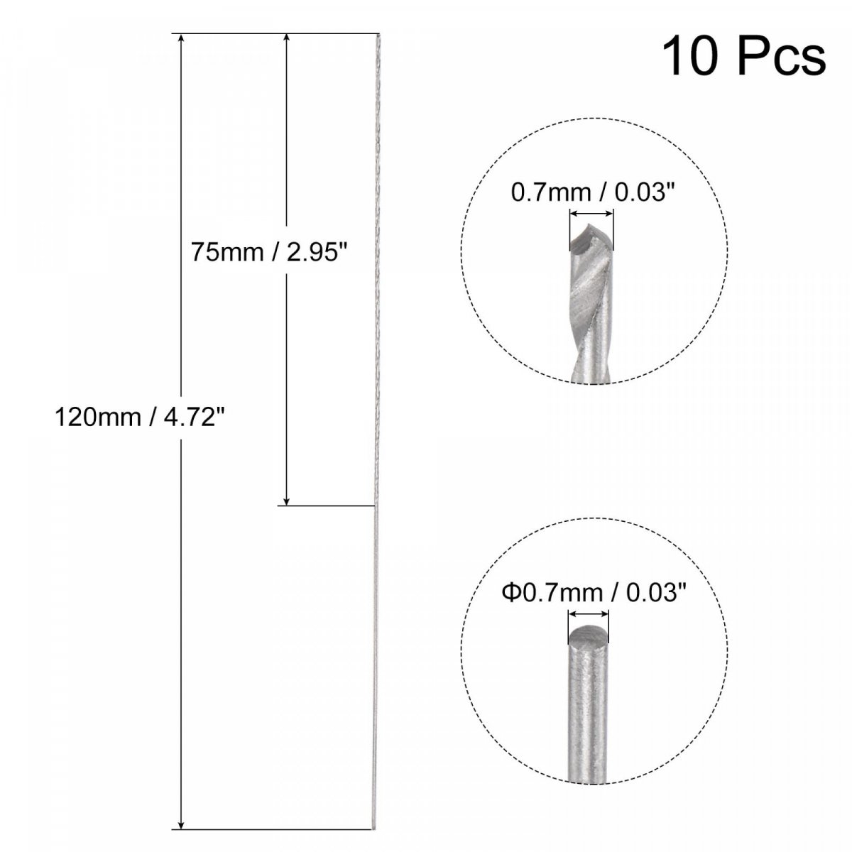 10 Pcs 0 7mm Mini Micro Twist Drill Bits High-speed Steel Straight Shank Extra Long Bit 120mm For Aluminum Alloy