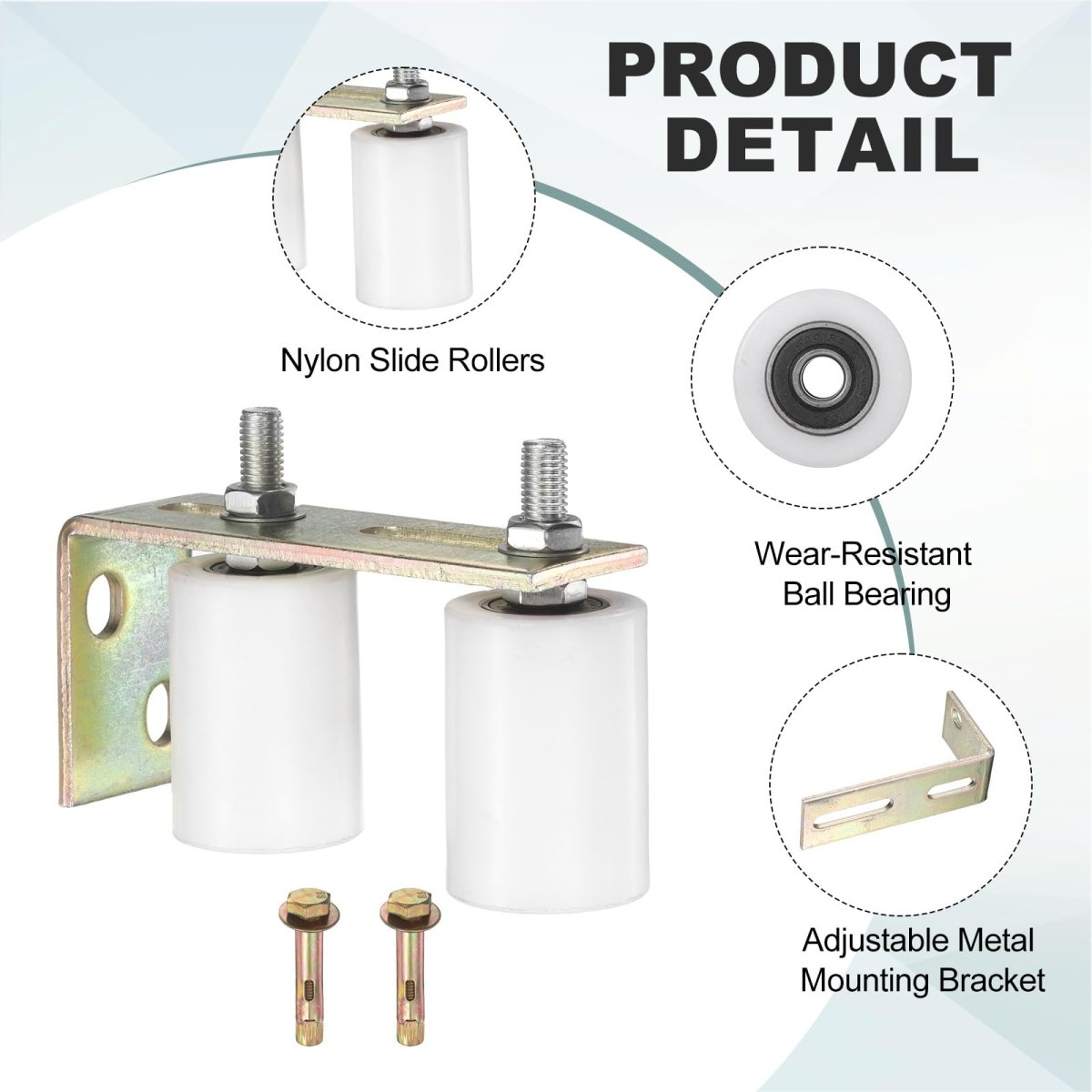 Slide Gate Guide Roller Kit 2 Set 1 97 In Dia Nylon Rollers With L Rear Post Bracket Adjustable Sliding Hardware For Barn And