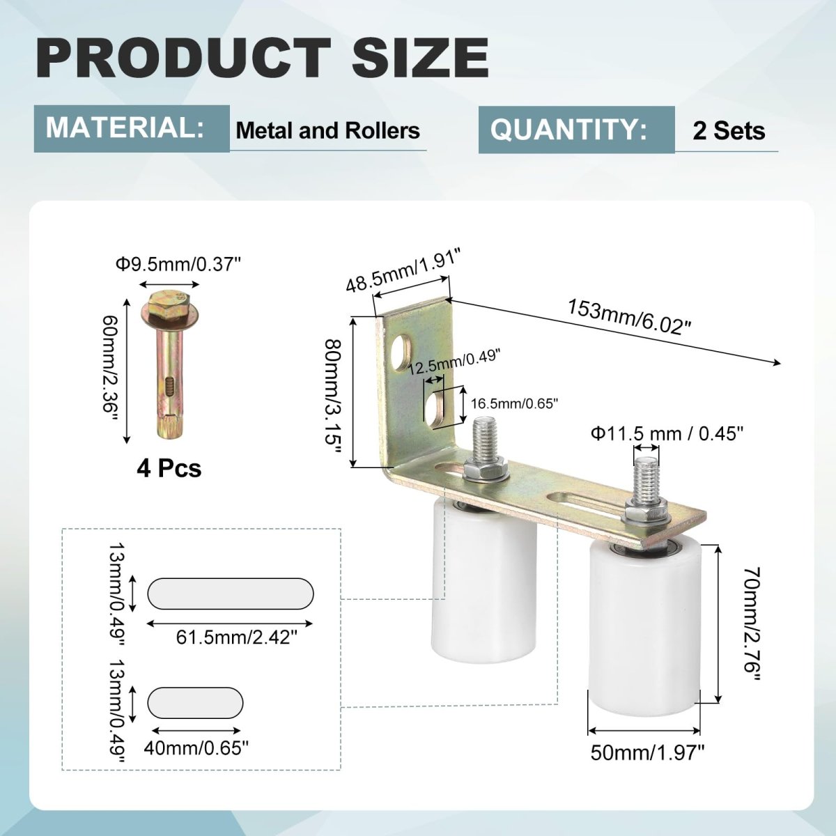 Slide Gate Guide Roller Kit 2 Set 1 97 In Dia Nylon Rollers With L Rear Post Bracket Adjustable Sliding Hardware For Barn And