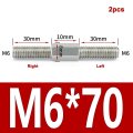2pcs M6 Left And Right Thread Double End Rod M8 Positive Negative Bar Stud Bolts Screw 304 Stainless Steel Color M6x70mm-2pcs
