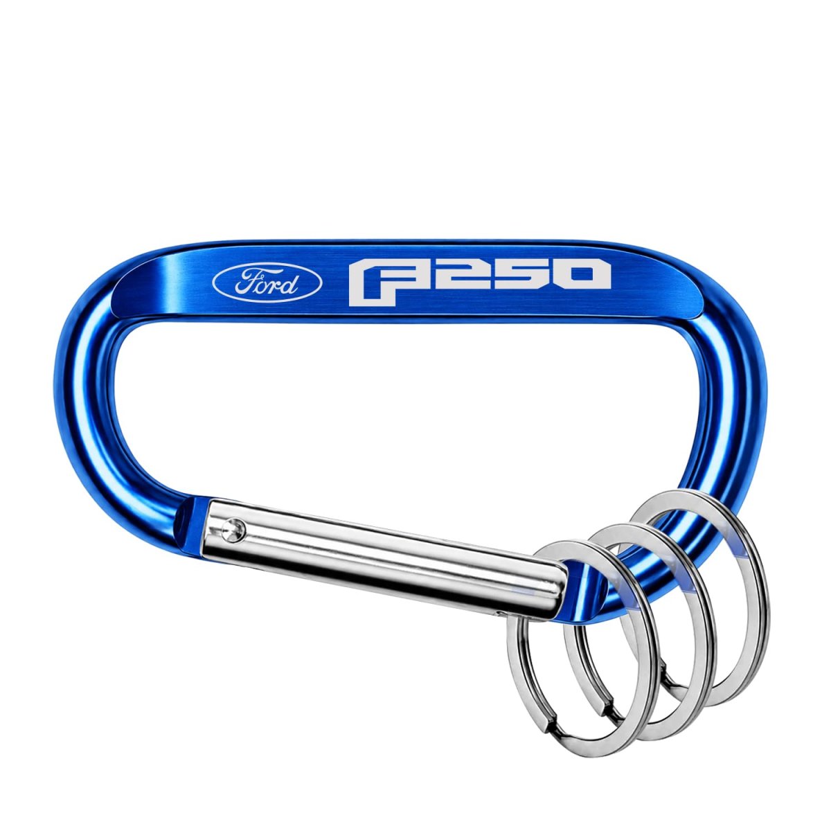 Officially Licensed Ford F-250 Laser Etched Blue Metal Carabiner Keychain With Split Key Rings 3 In X 1 5