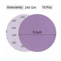 Uxcell 15pcs 5-inch Purple Sanding Discs 240 Grits Hook And Loop Professional Aluminum Oxide Sand Paper Wet Dry Polish For Wood