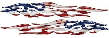 Thin And Long Tribal Style Flame Graphics With American Flag