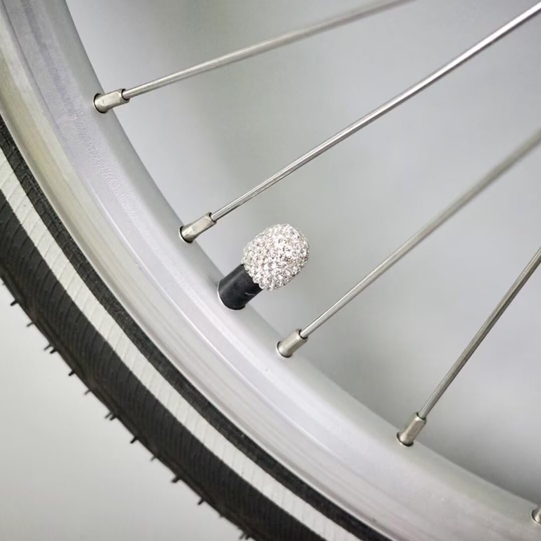 White Tire Valve Caps 8x Handmade Crystal Rhinestone Universal Car Accessories Dustproof Bling Stem Cover For Motorcycle Bike