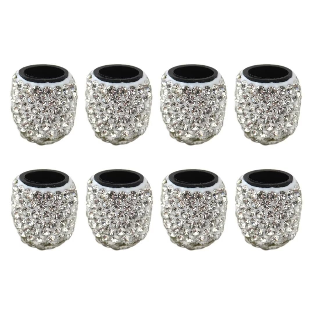 White Tire Valve Caps 8x Handmade Crystal Rhinestone Universal Car Accessories Dustproof Bling Stem Cover For Motorcycle Bike