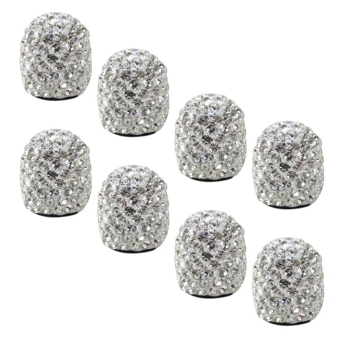 White Tire Valve Caps 8x Handmade Crystal Rhinestone Universal Car Accessories Dustproof Bling Stem Cover For Motorcycle Bike