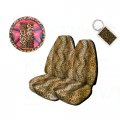 Universal Fit Leopard Tan Animal Print High Back Bucket Seat Covers Set With Wheel Cover 2 Shoulder Pads And Key Fob 
