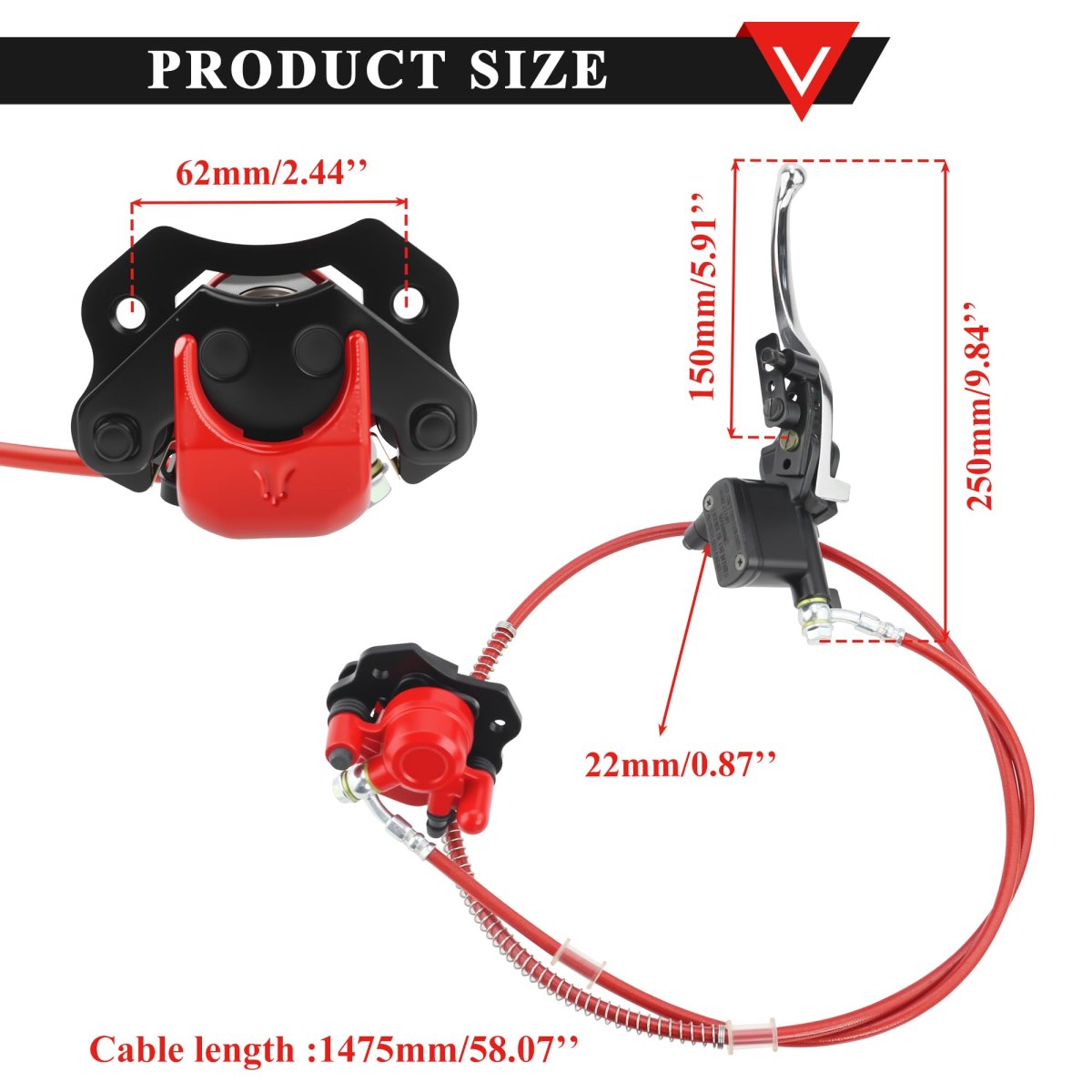Hydraulic Brake Kit Master Cylinder Caliper For 50cc 70cc 90cc 110cc 125cc Chinese Kids Atv Mini Quad Red Type A With Stainless