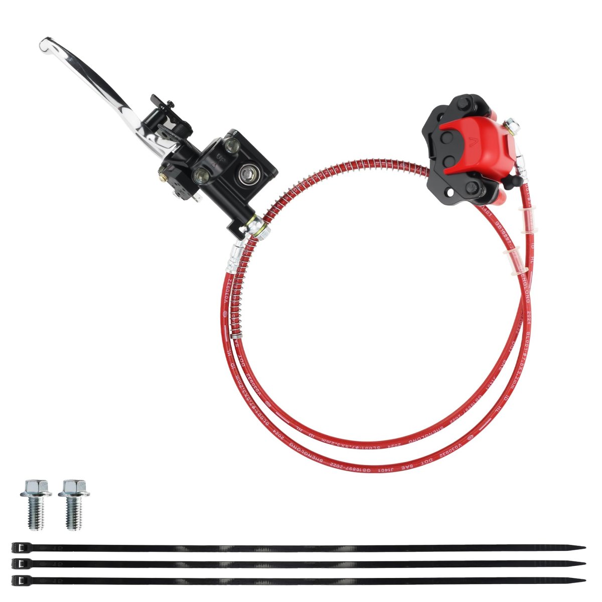 Hydraulic Brake Kit Master Cylinder Caliper For 50cc 70cc 90cc 110cc 125cc Chinese Kids Atv Mini Quad Red Type A With Stainless