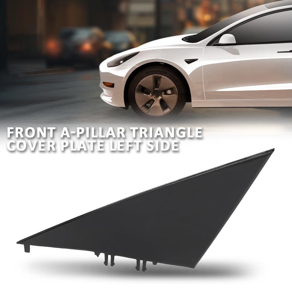 Front A Pillar Triangular Cover Plate Left Gloss Black For Tesla Model 3 2017 To 2023 Replaces 00 E 1130655-00-e