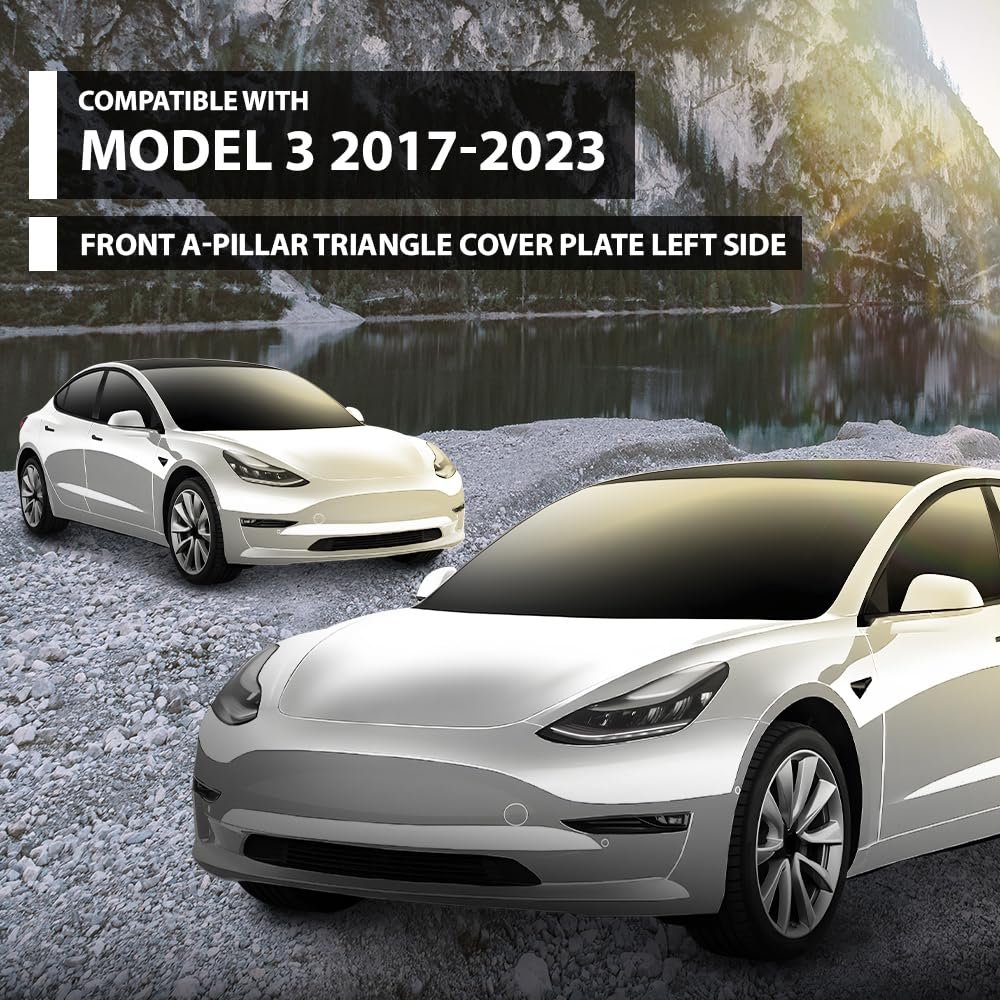 Front A Pillar Triangular Cover Plate Left Gloss Black For Tesla Model 3 2017 To 2023 Replaces 00 E 1130655-00-e