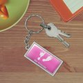 Graphics More Rectangle Personalized Custom 1 Line Baby Feet On Pink Shower Keychain In Chrome Plated Metal