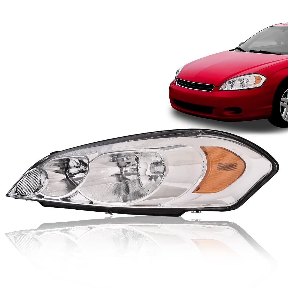 Headlight Assembly For 2006-2007 Chevy Monte Carlo 2006-2013 And 2014-2016 Impala Limited Left Side Clear Lens Chrome Housing