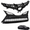 Front Upper Lower Bumper Grille Gloss Black With Sensor Holes Assembly Set Replacement For 2021 2022 Camry Se Xse Sedan 4-door 
