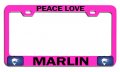 Peace Love Marlin Fishing Pink Metal License Plate Frame Tag Holder E8 