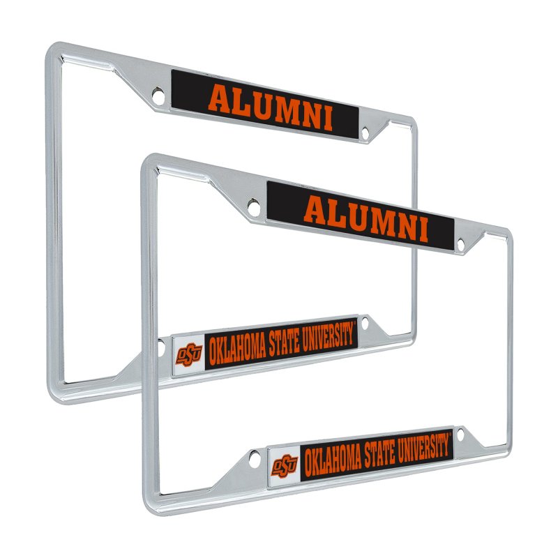 Oklahoma State University Metal License Plate Frame Alumni Black Background Officially Licensed Universal Fit Car 2 Pack