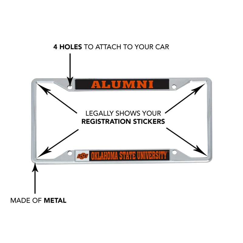 Oklahoma State University Metal License Plate Frame Alumni Black Background Officially Licensed Universal Fit Car 2 Pack