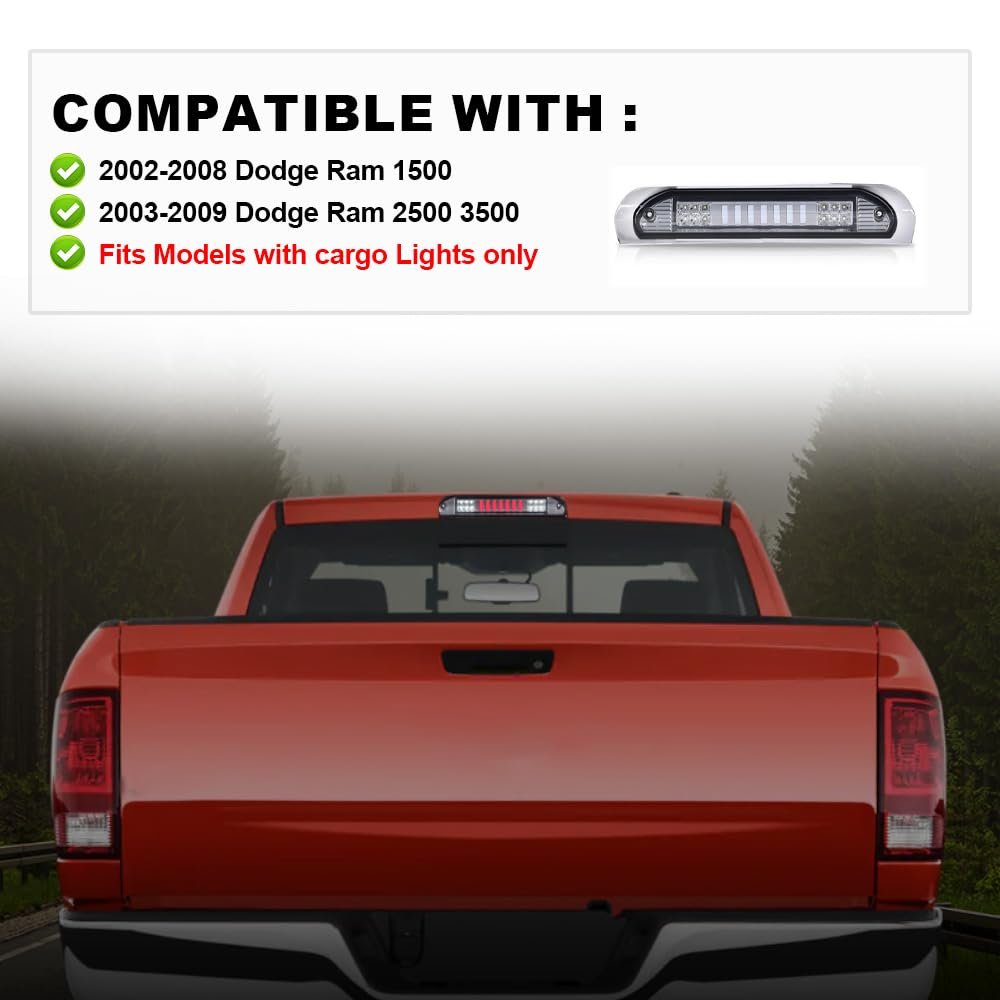 Led 3rd Brake Light For Dodge Ram 1500 2002 2008 And 2500 3500 2003 2009 Chrome Housing Smoky Lens Cargo Assembly