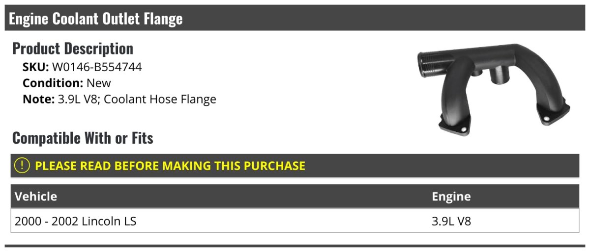 Engine Coolant Outlet Flange For 2000-2002 Lincoln Ls 3 9l V8