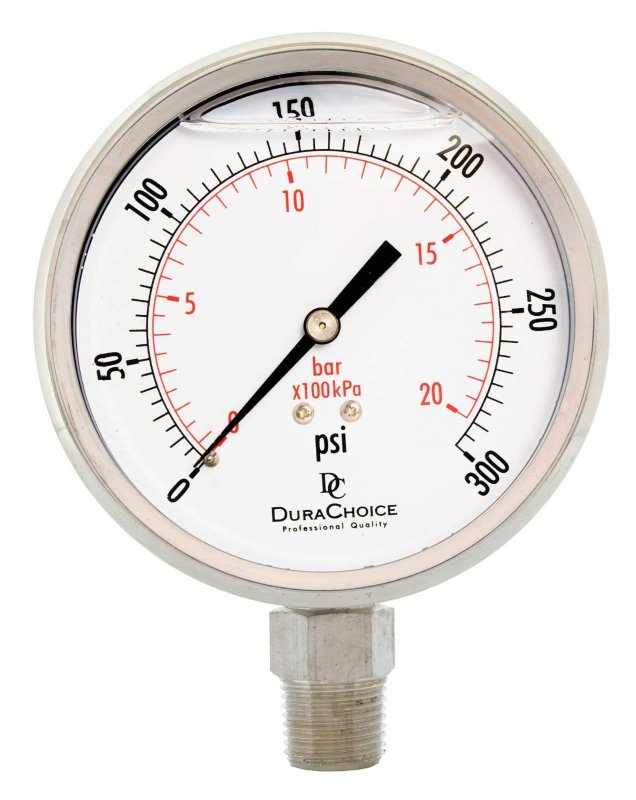 Durachoice 4 All Stainless Steel Oil Filled Pressure Gauge 1 2 Npt Lower Mount 300psi