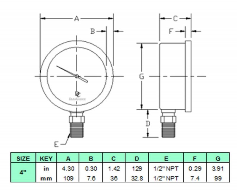 Durachoice 4 All Stainless Steel Oil Filled Pressure Gauge 1 2 Npt Lower Mount 300psi