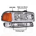 G-plus Led Drl Headlights Compatible With 1999-2007 Gmc Sierra 1500 2001-2007 Hd Bumper Headlamp Cleara Lensa Chrome Housinga