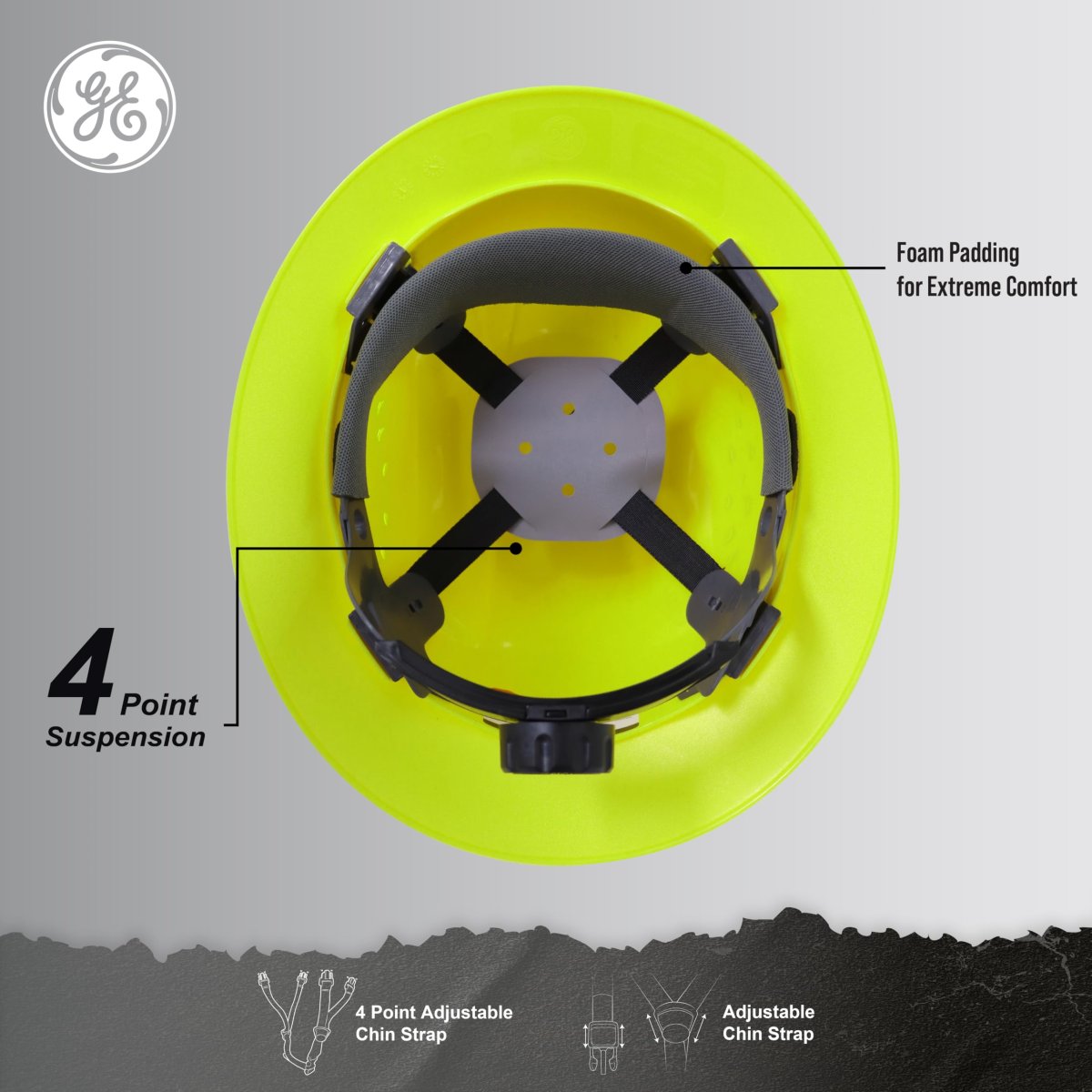 Ge Hard Hat Full Brim Padded 4-point Ratchet Suspension Ansi Z89 1-2014 Safety Hats For Men Impact Resistant Durable
