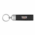 Ipick Image For Cadillac Crest Logo Real Carbon Fiber Strap With Black Leather Stitching Edge Premium Key Chain Keychain The