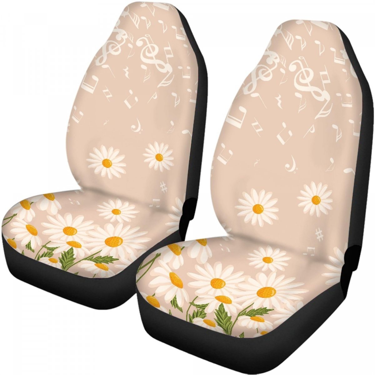Toaddmos 4 Pieces Car Seat Cover Full Set Daisy Floral Music Notes With Front Cover And Rear Split Bench Protector Covers
