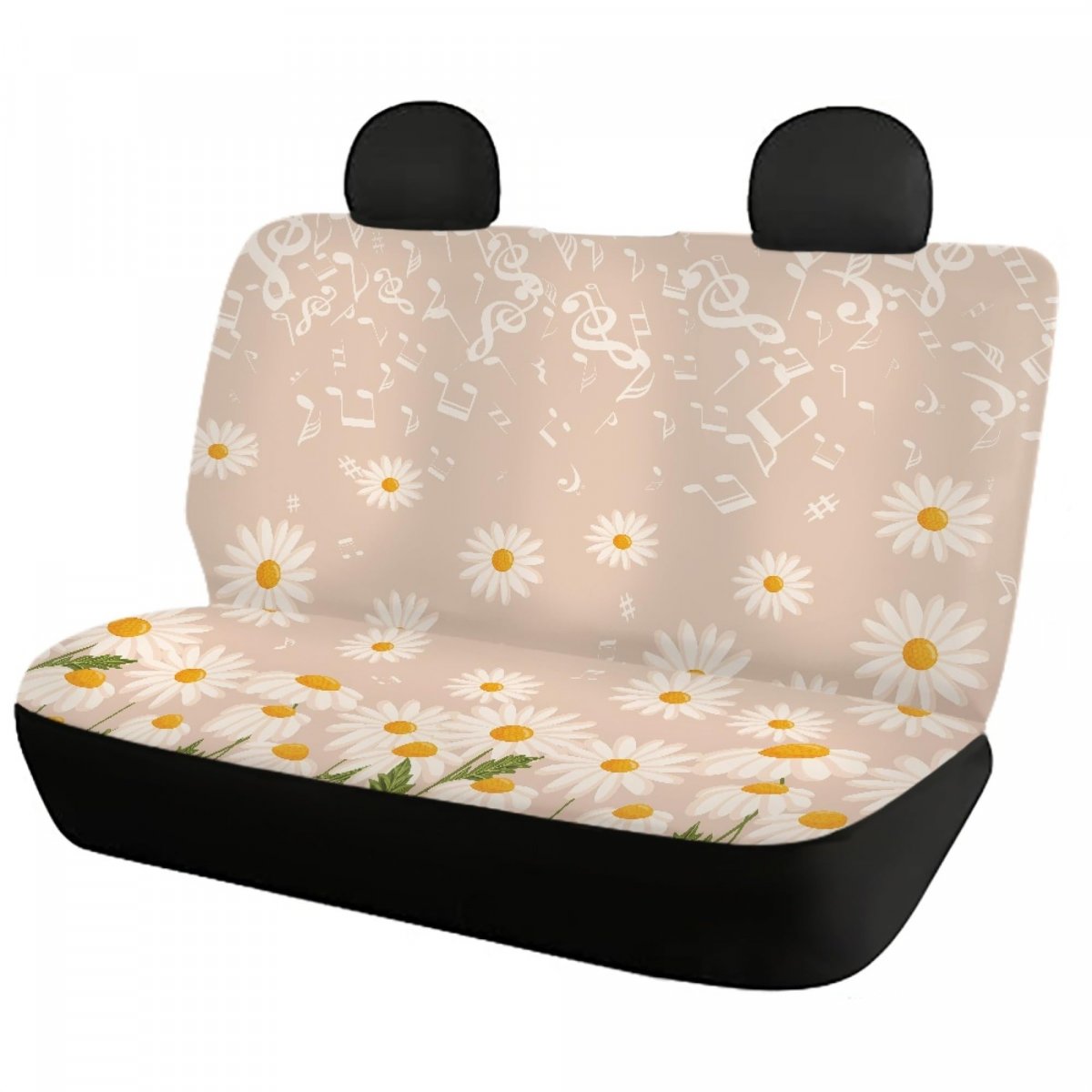 Toaddmos 4 Pieces Car Seat Cover Full Set Daisy Floral Music Notes With Front Cover And Rear Split Bench Protector Covers