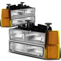 Dna Motoring Pair Chrome Housing Style Headlights Bumper Lamps Amber Corner Lights For 94-99 Chevy C K Suburban 1500 2500 3500 