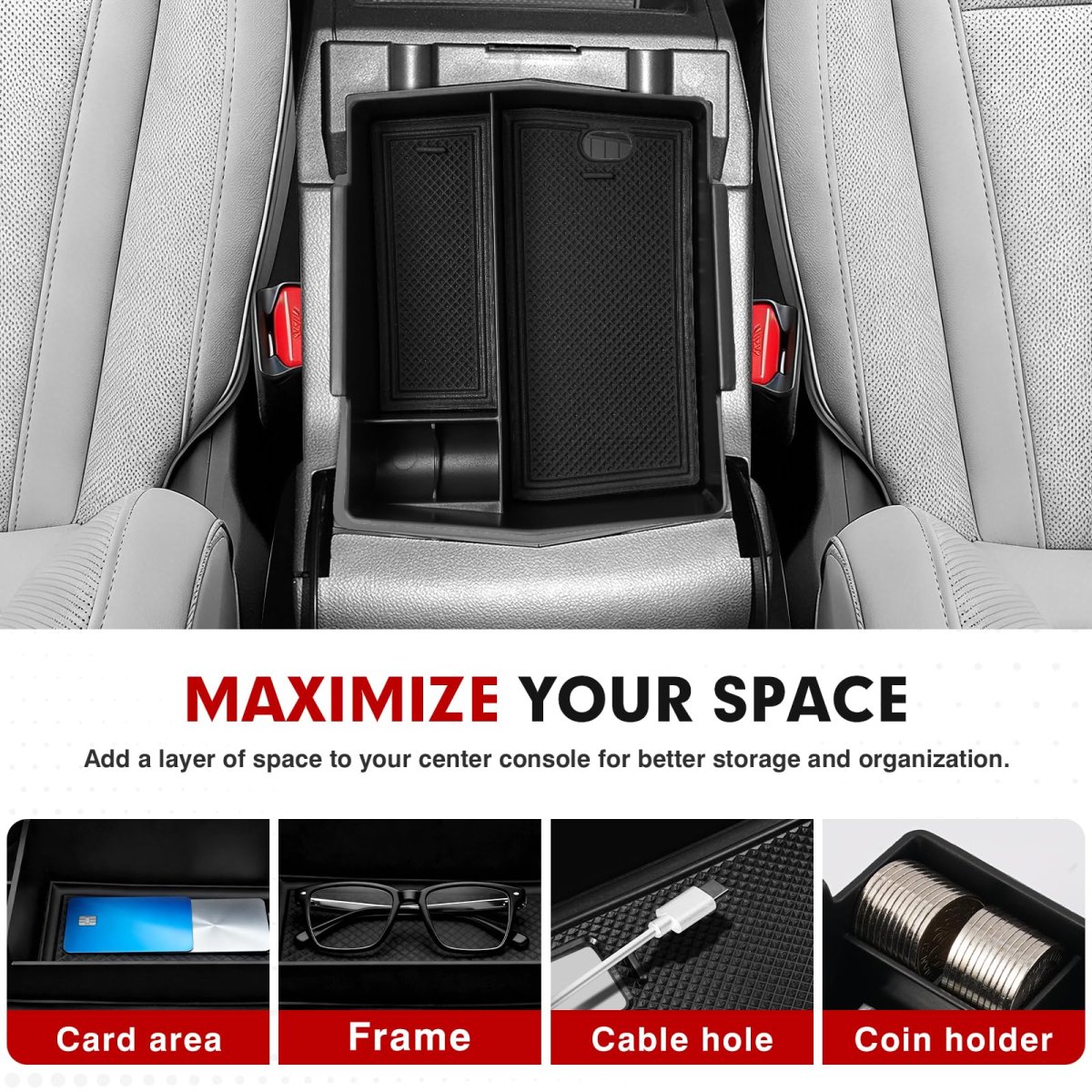 Center Console Organizer For 2025 2026 Subaru Forester Armrest Storage Box Secondary Insert Tray With Black Silicone Mats