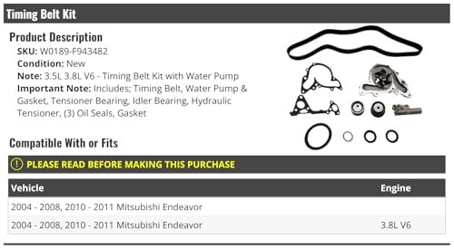 Timing Belt Kit With Water Pump For 2004-2008 2010-2011 Mitsubishi Endeavor 3 8l V6