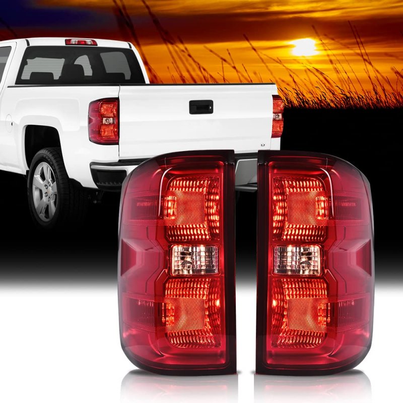 Tail Lights Assembly Pair With Wiring Harness For 2016 2019 Chevy Silverado 1500 2500 Hd 3500 And Gmc Sierra Red Lens Halogen
