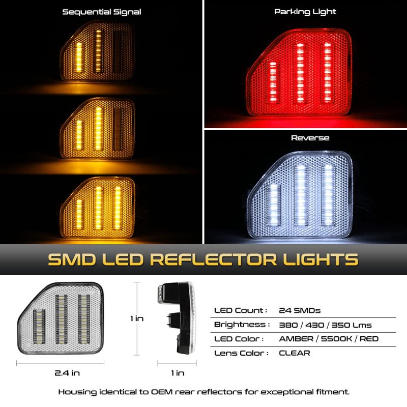 Triple Led Rear Bumper Reflector Lights For 2018 To 2023 Jeep Wrangler Jl Sequential Turn Signal Amber Red White Lamp